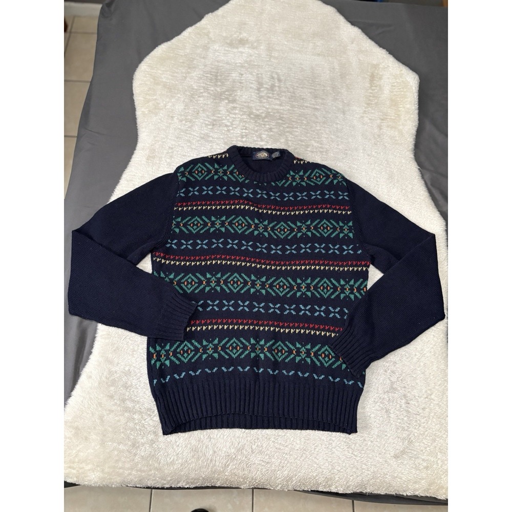 Vintage Knights Bridge Wool Blend Fair Isle Sweater Made in Italy‎ Medium Blue